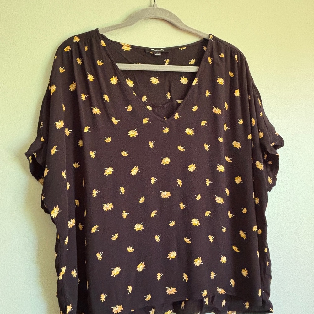 Madewell Black and Yellow Floral, Dolman Sleeve Blouse